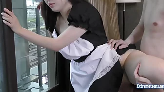 Akemi Cosplay Maid Fucked Uncensored In A Window With Trains Passing By Creampie Real Babe