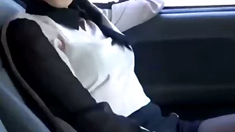 Korean cock teaser with big boobs and pierced nipples, Hye Jin is getting fingerfucked in the car